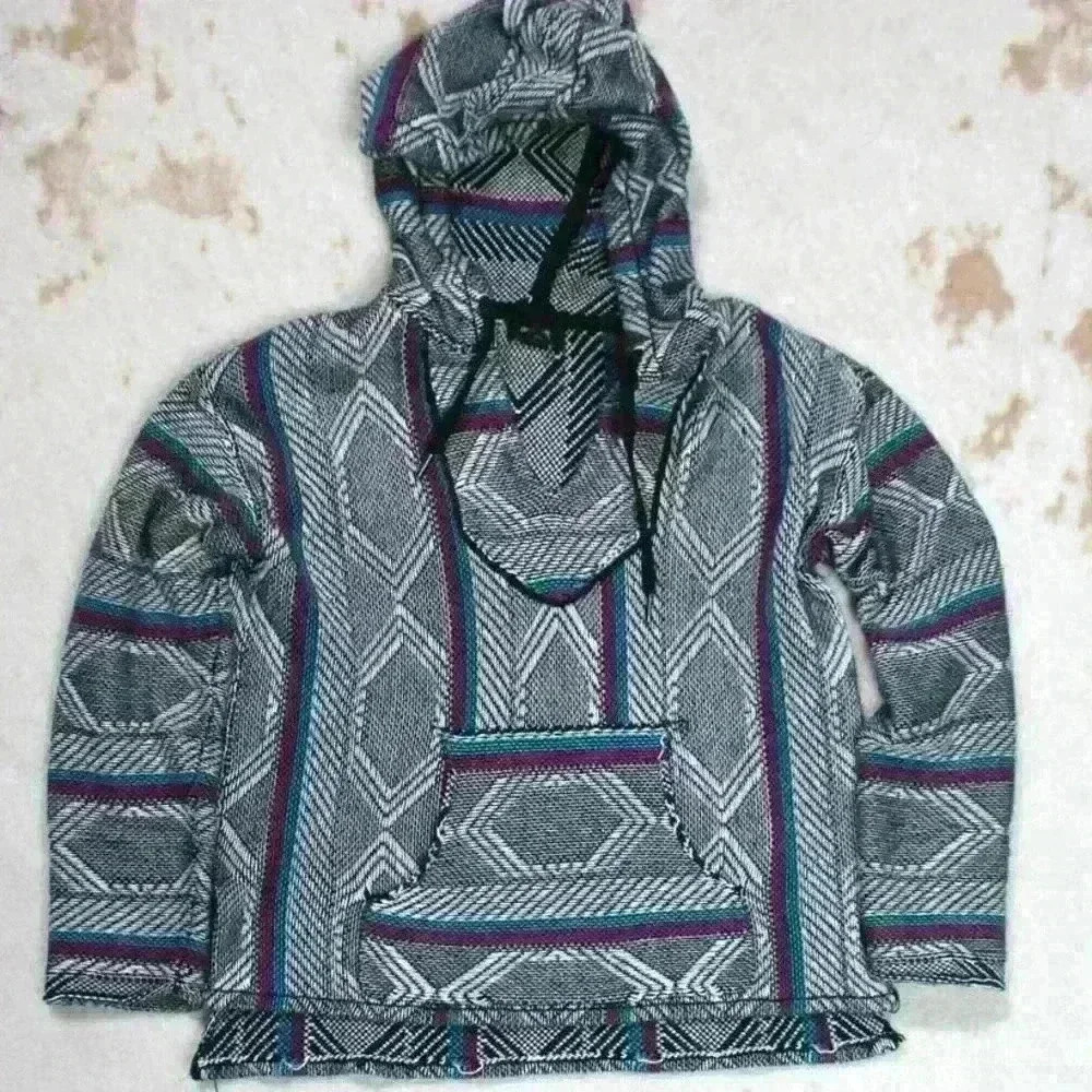 MEXICAN PONCHO Super Soft Hooded Beach Surfer Relaxed Fit Women Small